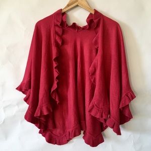 Carolyn Taylor red ruffle shawl cardigan M